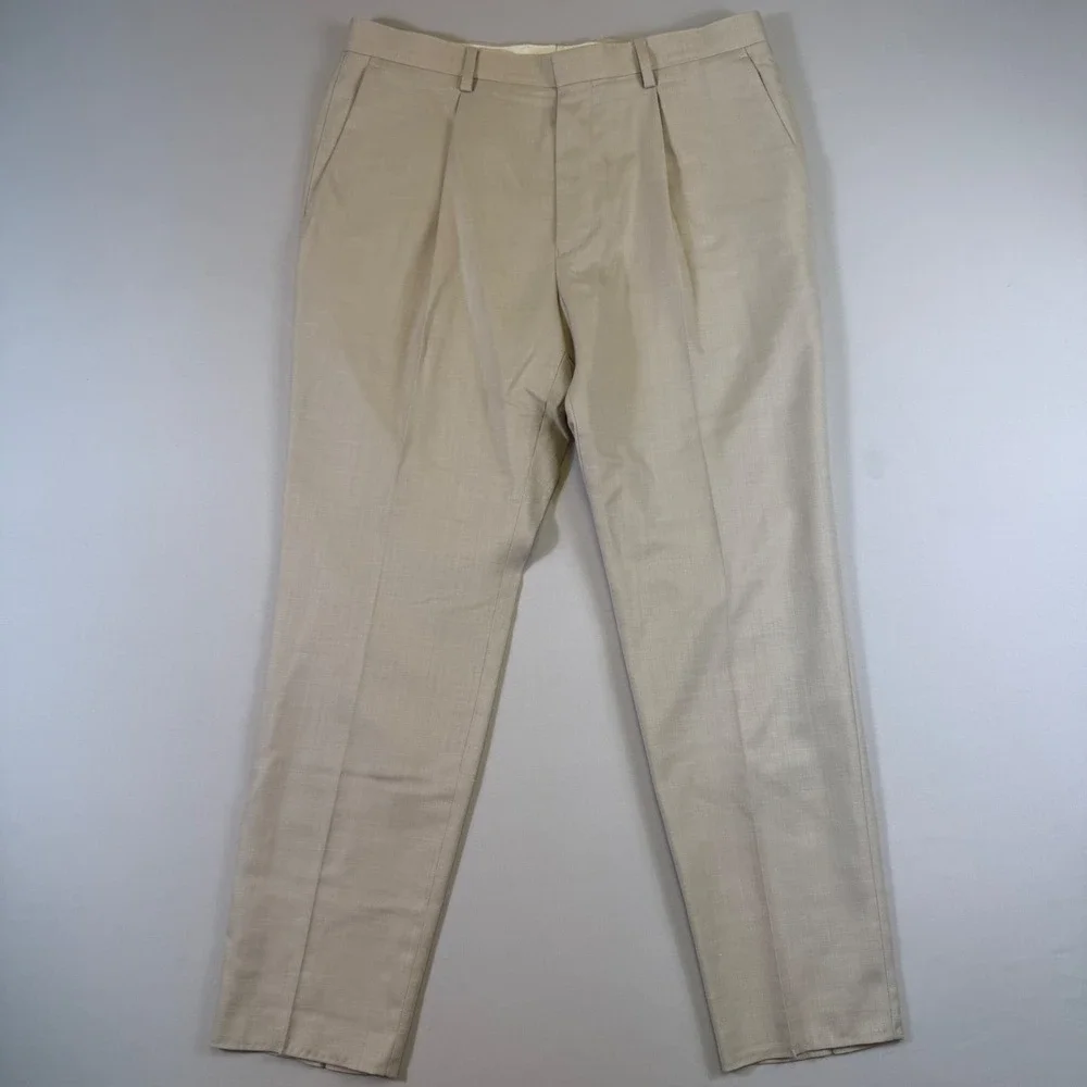 J.Crew Ludlow Suit Mens 40R 34W Beige Wool Silk Linen Vitale Barberis Canonico